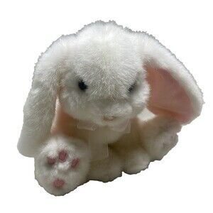 Russ Powderpuff White Rabbit Plush Bunny 6.5 Inch Stuffed Animal Pink Lined Ears